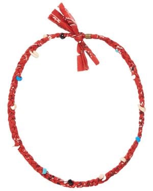 Alanui Bandana Braided Cowrie-Shell Necklace - Red