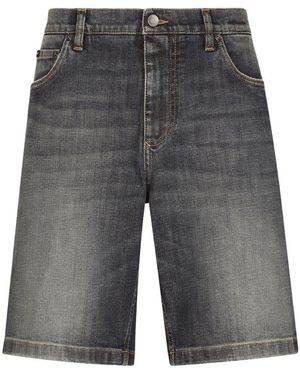 Dolce & Gabbana Logo Patch Straight Leg Shorts - Gray