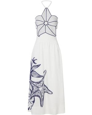 FARM Rio Long Halter Dress With Marine Print - White