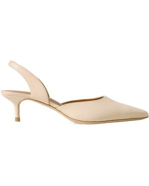 STAUD Leather Slingback Court Shoes - Natural