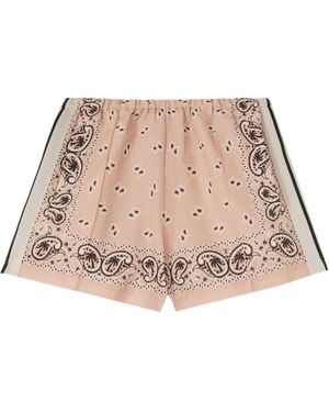 Palm Angels Paisley-Printed Side Stripe Detailed Track Shorts - Natural