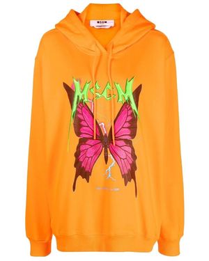 MSGM Graphic-Print Cotton Hoodie - Orange