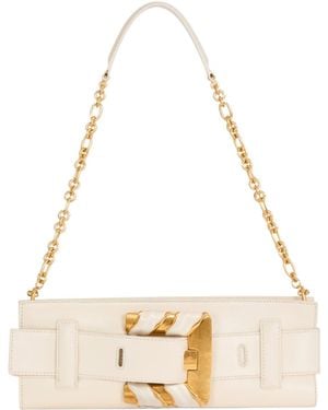 Balmain Anthem Lambskin And Enamel Clutch - Metallic