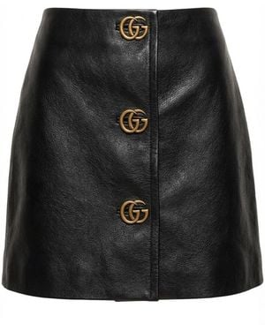 Gucci Gg Embellished Leather Mini Skirt - Black