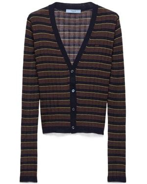 Prada Striped Cashmere And Silk Cardigan - Black