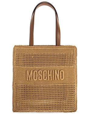 Moschino Logo-Embroidered Raffia Tote Bag - Natural
