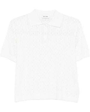 Soft Goat Pointelle Polo Top - White