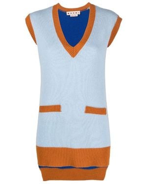 Marni Reversible V-Neck Cashmere Vest - Blue