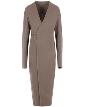 Rick Owens V-Neck Long-Sleeved Coat - Brown