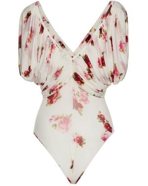 Magda Butrym Ruched V Neck Bodysuit - White