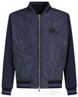 Etro Logo-Embroidered Zipped Bomber Jacket - Blue