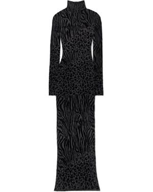 Alex Perry Devoré-Velvet Turtleneck Gown - Black