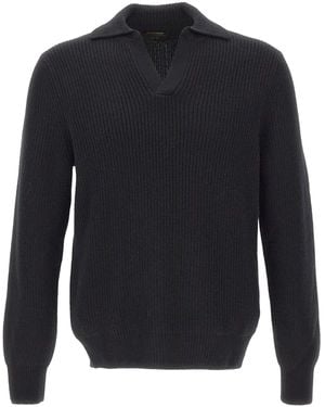 Gran Sasso Long-Sleeve Polo-Collar Sweater - Blue