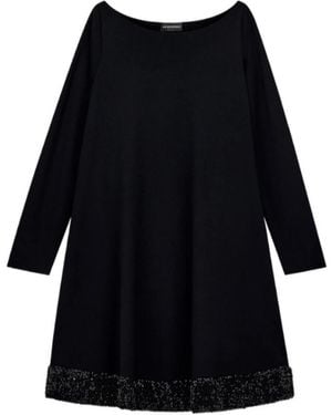 Emporio Armani Short A-Line Dress With Boat Neck And Sequin Trim - Black