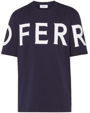 Ferragamo Logo Printed Crewneck T-Shirt - Blue