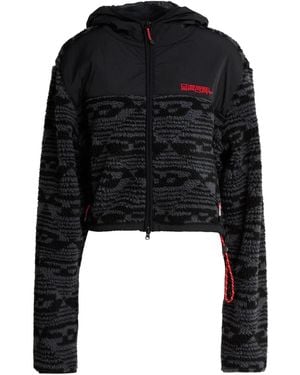 DIESEL Color-Blocked Cropped Teddy Fleece Jacket - Black
