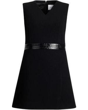 Patou V-Neck Wool Mini Dress - Black