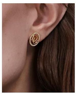 Dior Logo Oval Stud Earrings - Brown