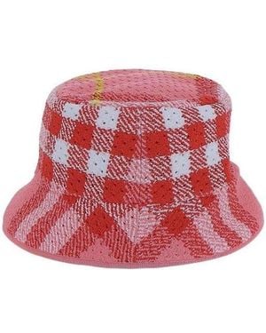 Burberry Check Printed Bucket Hat - Red