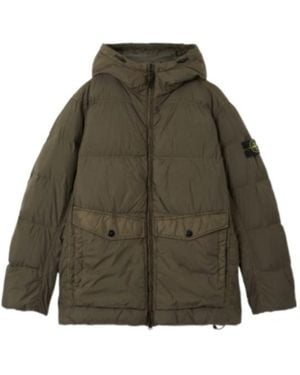 Stone Island Hooded Down Jacket With Wind Resistance - Green