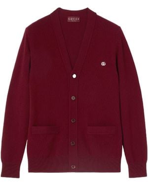 Gucci Wool Cashmere Cardigan With Embroidery - Red