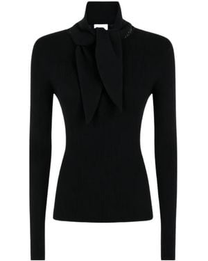 P.A.R.O.S.H. Tie-Neck Ribbed-Knit Jumper - Black
