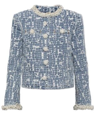 Self-Portrait Textured Denim Jacket - Blue