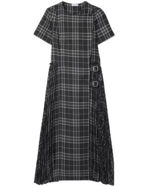 Burberry Check Buckle Pleated Dress - Black