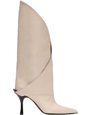 Balmain Twist Heeled Leather Boots - White