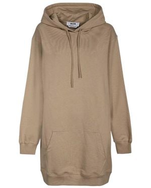 MSGM Logo Printed Drawstring Hooded Dress - Natural