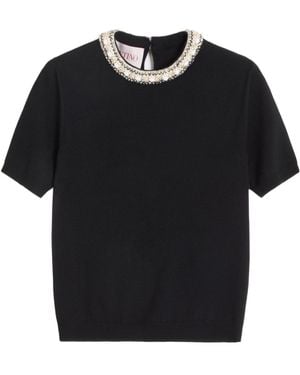 Valentino Embellished Crewneck Knitted Top - Black