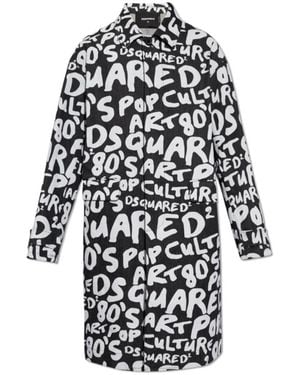 DSquared² Allover Logo Printed Mid-Length Coat - White