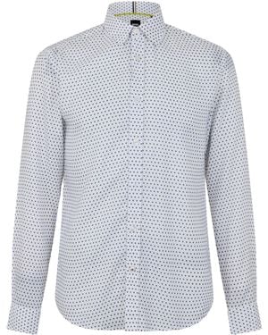 BOSS Longsleeve Shirt With Allover Tiny Dot Print - Blue