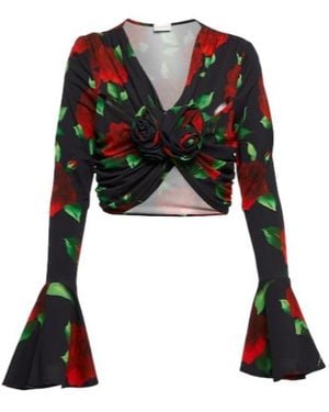 Magda Butrym Floral Ruched Crop Top - Black