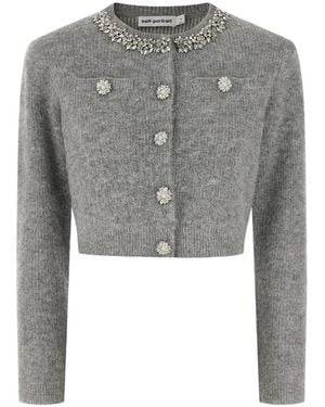 Self-Portrait Crystal-Embellished Cardigan - Grey