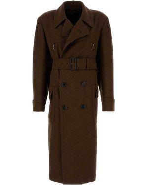 Prada Double-Breasted Belted Coat - Brown