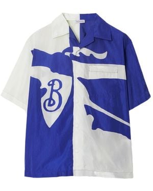 Burberry Equestrian Knight Two-Toned Short Sleeved Shirt - Blue