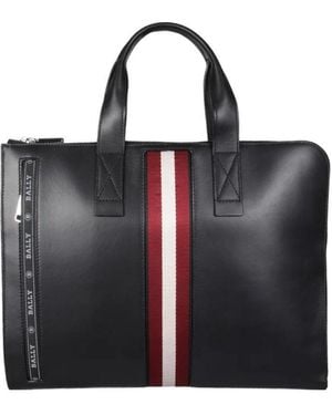 Bally Logo Stripe Detailed Business Bag - Black