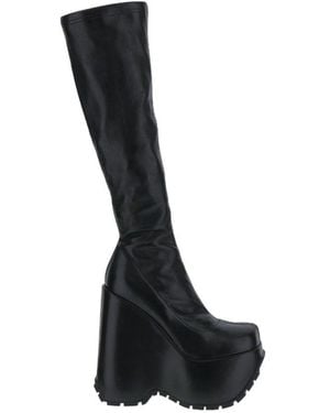 Versace Triplatform Knee-High Leather Boots - Black