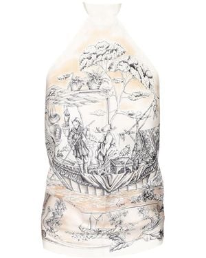 Ferragamo Voyage Print Foulard Top - White
