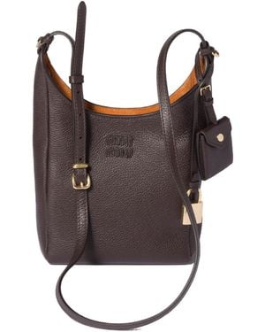 Miu Miu Logo-Detailed Padlock-Charm Crossbody Bag - Brown