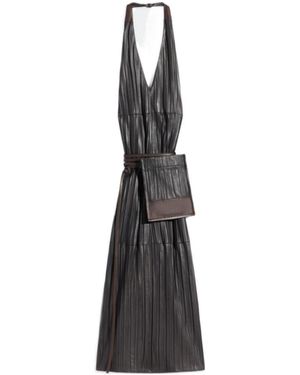 Lemaire Pleated Leather Apron Dress - Black