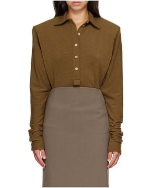 Mugler Bat-Sleeve Polo Bodysuit - Brown