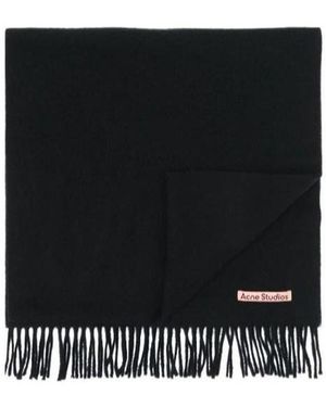 Acne Studios Logo Patch Fringed Scarf - Black