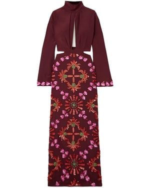 Johanna Ortiz Sequin-Embellished Cutout Silk Maxi Dress - Red