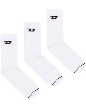 DIESEL D Logo Ribbed Socks Three-Pack - White