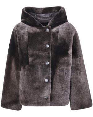 Yves Salomon Long-Sleeved Hooded Leather Jacket - Black