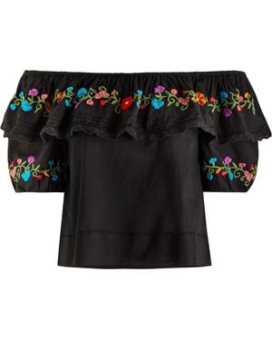 RIXO London Embroidered Cropped Top - Black