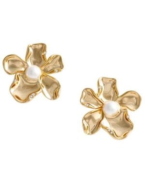 Self-Portrait Pearl Flower Earrings - Metallic