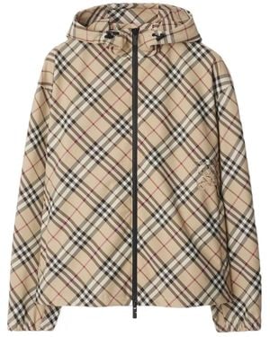 Burberry Checked Hooded Zip-Up Jacket - Brown